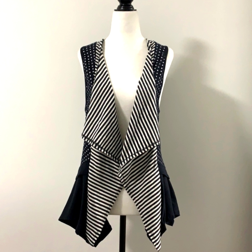 Myrine Antwerp Stripe Polkadot Waterfall Open Front Vest